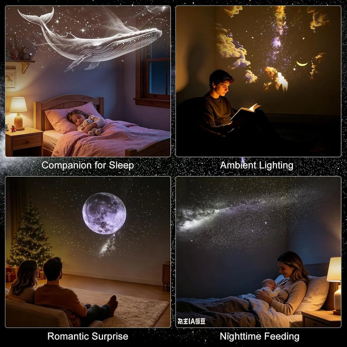 2-in-1 Galaxy Projector Night Light with USB Connection, Mini LED Ceiling and Wall Projection Lamp Featuring 360° Rotation for Bedroom Use, Ideal Gift for Kids and Adults (Includes 6 Slides)