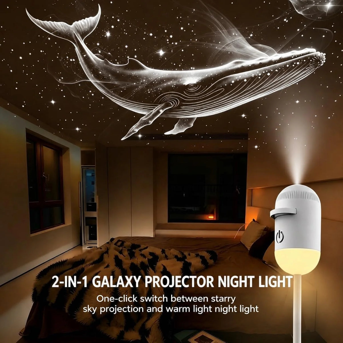 2-in-1 Galaxy Projector Night Light with USB Connection, Mini LED Ceiling and Wall Projection Lamp Featuring 360° Rotation for Bedroom Use, Ideal Gift for Kids and Adults (Includes 6 Slides)